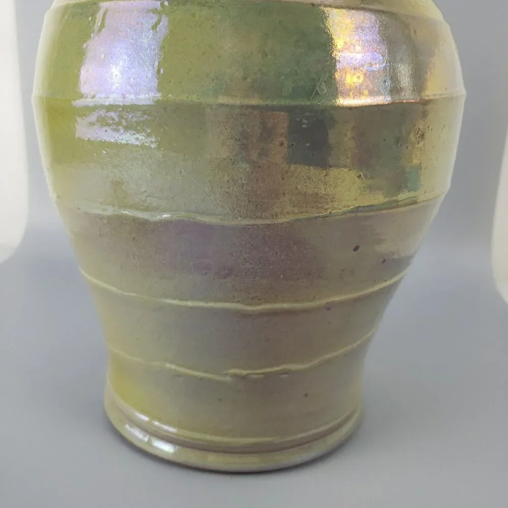 Studio Art Pottery Ginger Jar Lidded Iridescent Glaze Canister Swirl Signed 1991